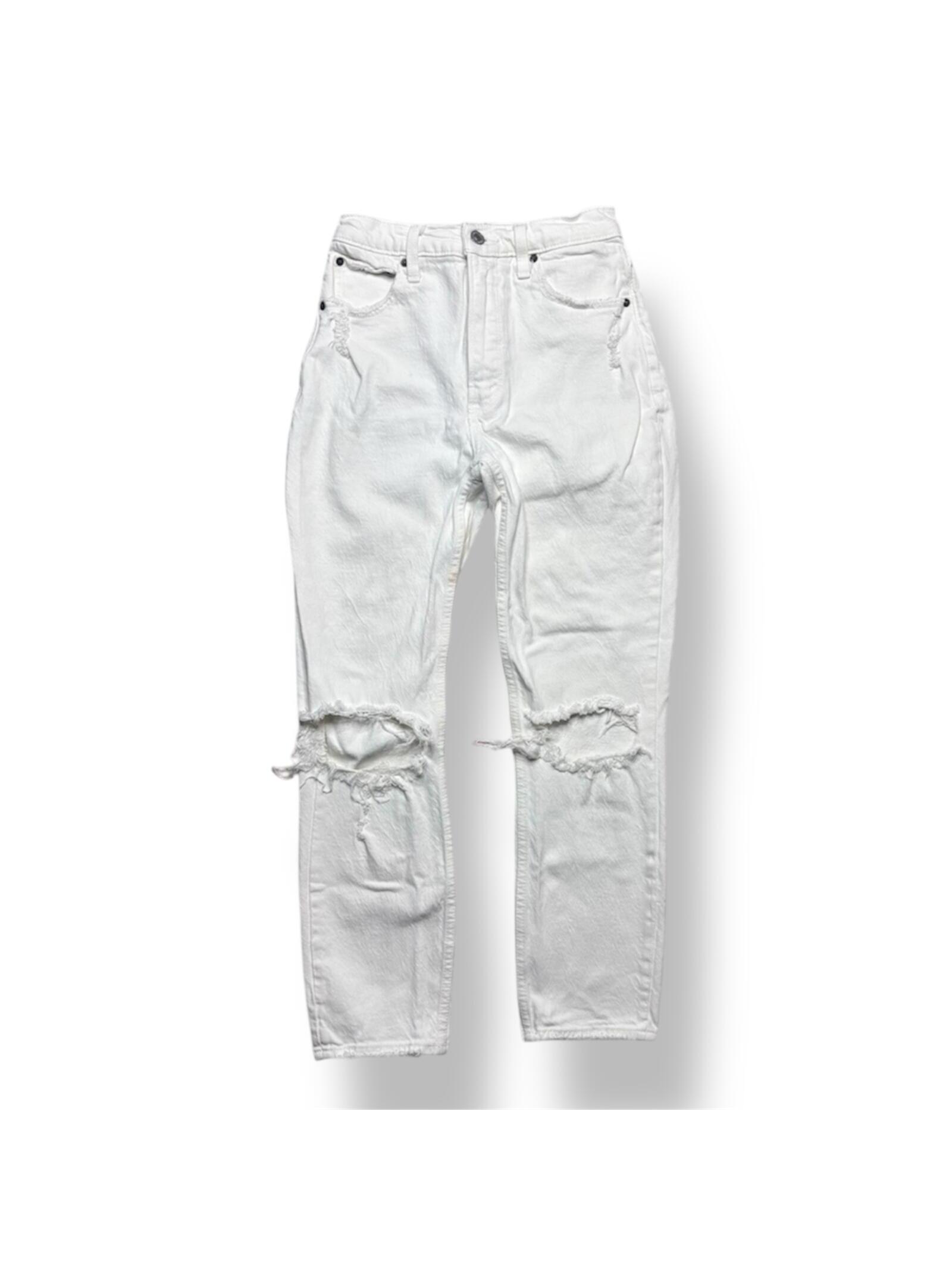 Abercrombie & Fitch White Tapered Ripped Jeans Size 0 Flawed